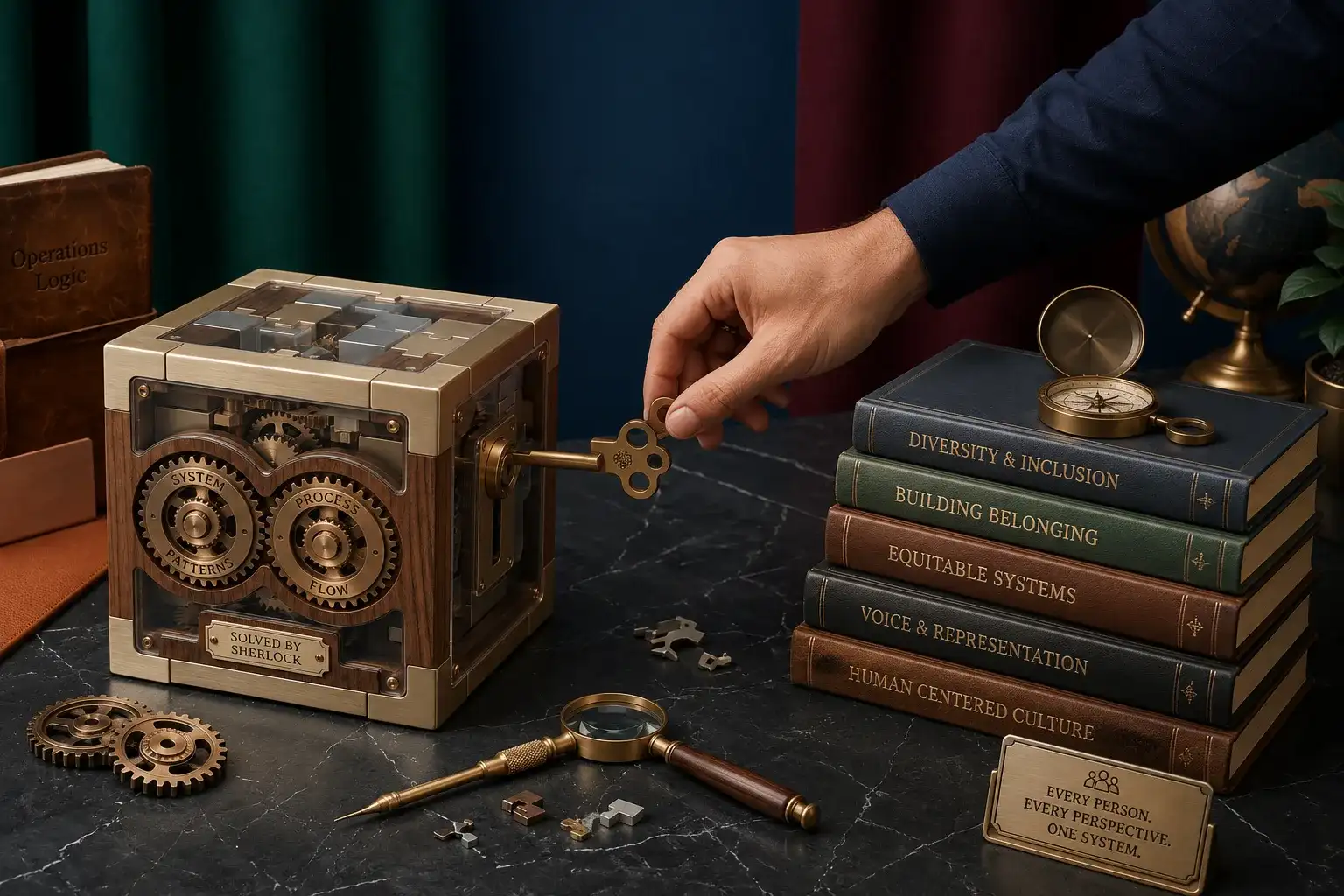 Hands assembling a wooden puzzle. Everything in life operates as a system